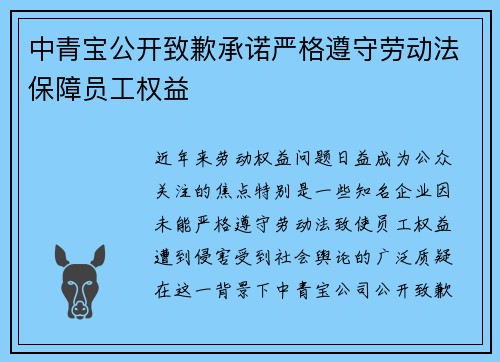 中青宝公开致歉承诺严格遵守劳动法保障员工权益 中青宝公开致歉承诺严格遵守劳动法保障员工权益